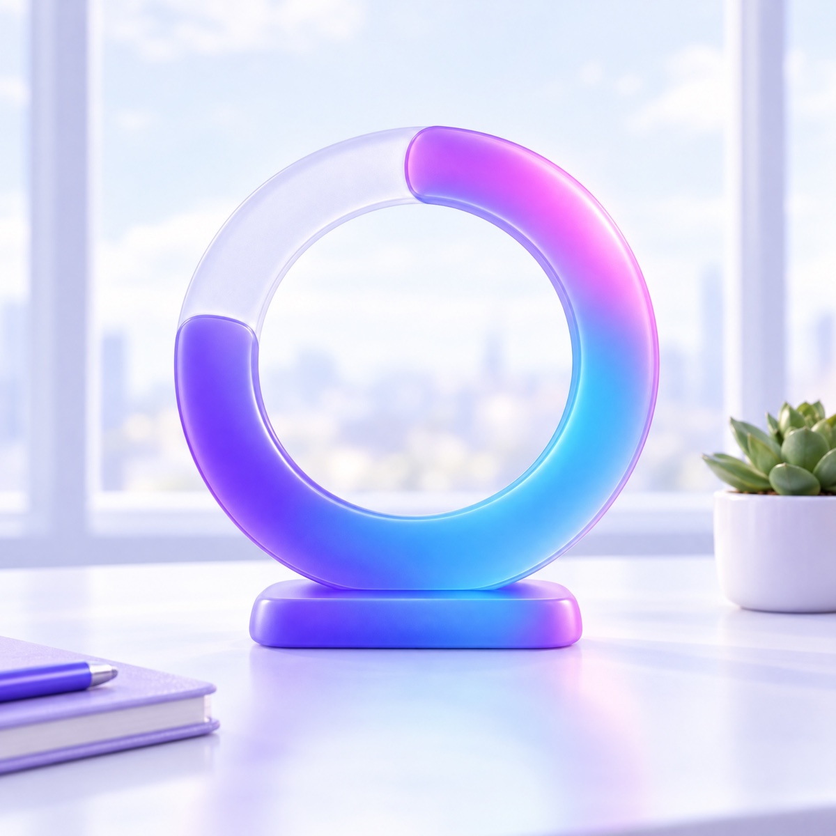 A mostly filled progress ring standing on a desk